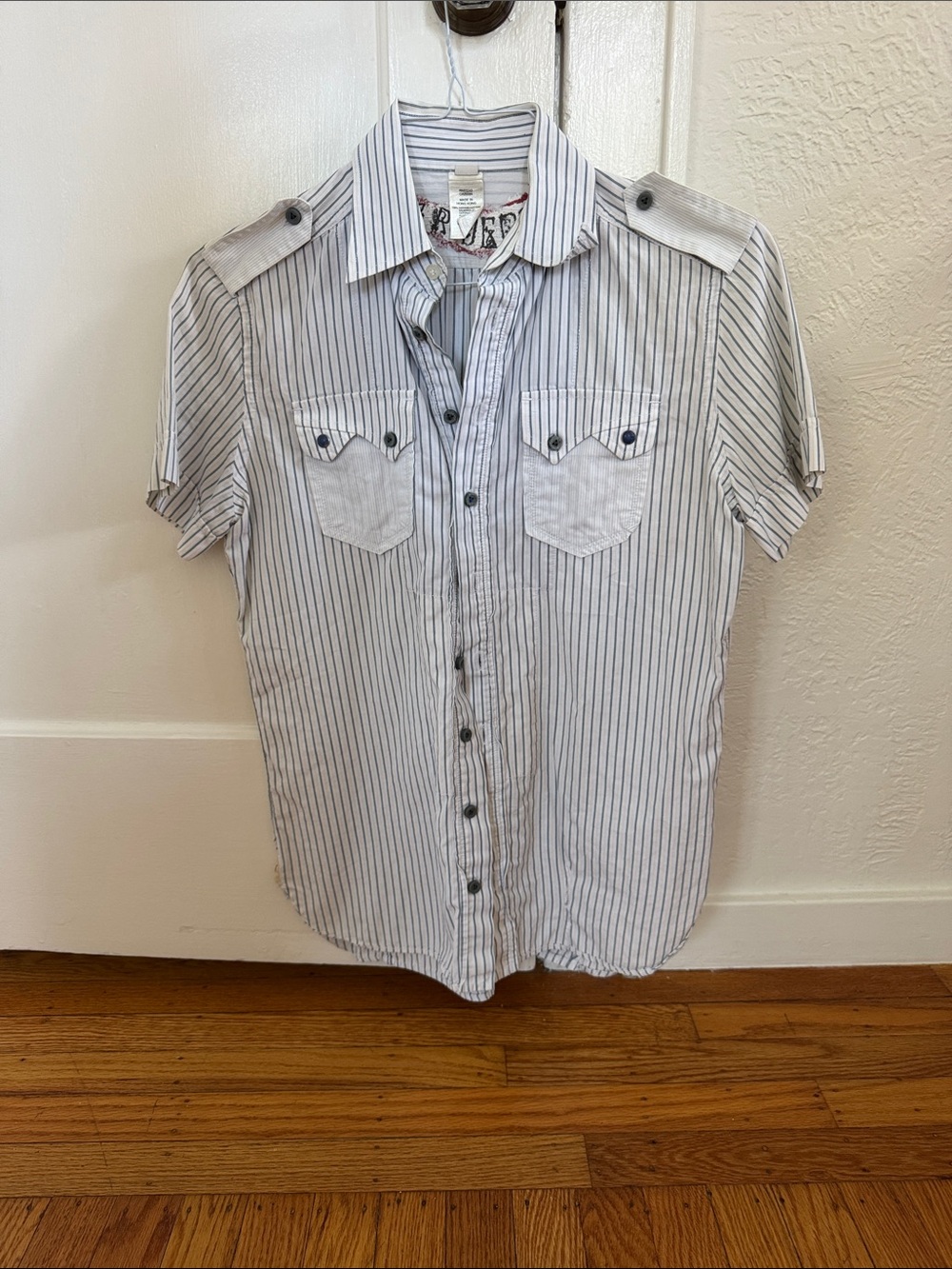Diesel Blue and White Striped Button-Down Shirt